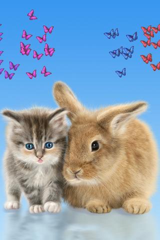Cat and Bunny. Cute Wallpaper.