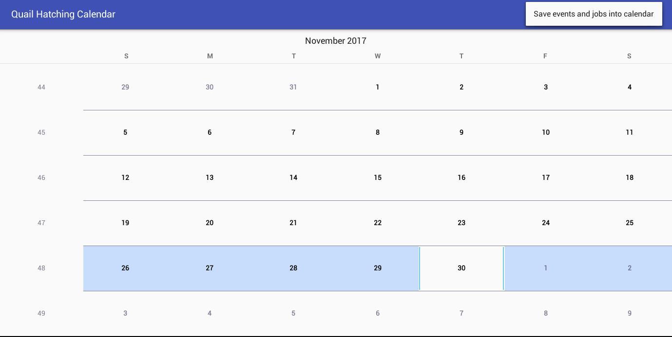 Quail Incubation Hatching Calendar