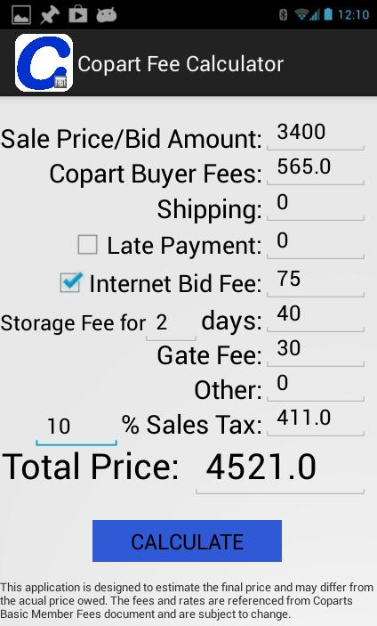 Copart Fee Calculator